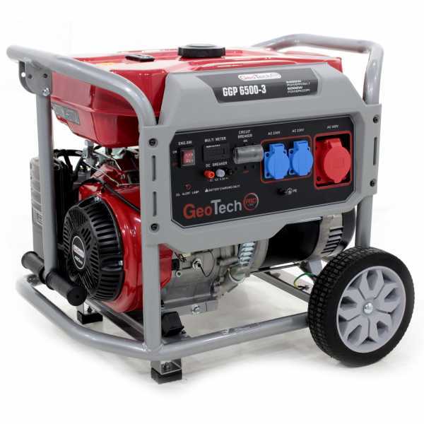 GeoTech Pro GGP 6500-3 - Groupe électrogène 5.4 KW triphasé à essence - sur chariot en soldes