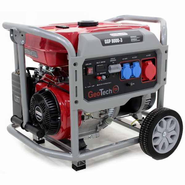 GeoTech Pro GGP 8000-3 - Groupe électrogène 6.5 KW triphasé à essence - sur chariot en soldes