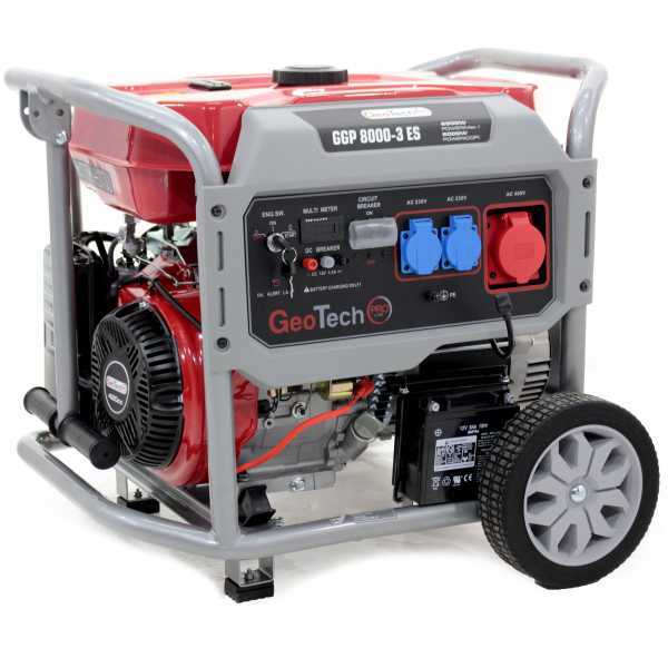 Groupe électrogène 6,0 KW triphasé GeoTech Pro GGP 8000-3 ES sur chariot - dém. électrique