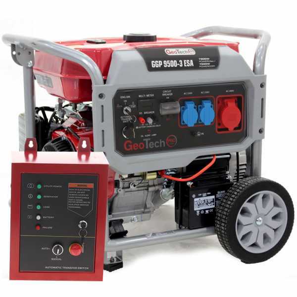 GeoTech Pro GGP 9500-3 ESA - Groupe électrogène sur chariot avec AVR dém. électrique 7.8 kW - Continue 7.5 kW + ATS