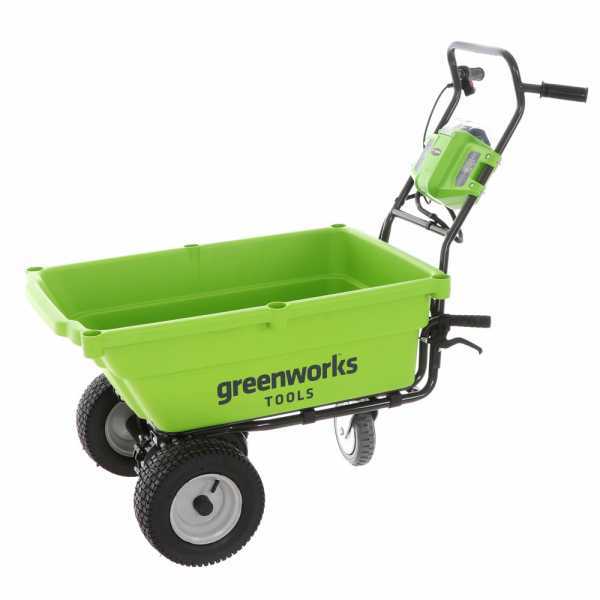 Brouette à batterie sur roues Greenworks G40GC Garden Cart 40V- Brouette électrique - 1 batterie 4Ah / 40V en soldes