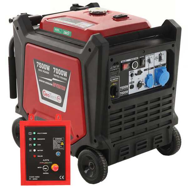 Geotech-Pro PTGA 9000 - Groupe électrogène à essence sur roues inverter insonorisé 7.5 kW - Continue 7 kW Monophasé + ATS