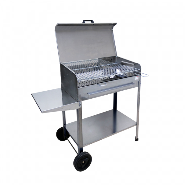 Barbecue en acier Achille INOX - avec grille réglable - Surface de cuisson 57.5x37 cm en soldes