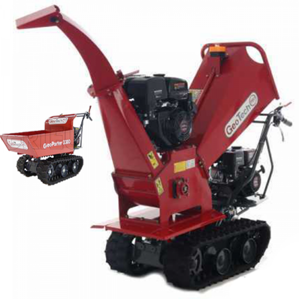 GeoTech PRO BMS155 LE  - Broyeur autotracté à chenille sur brouette motorisée - Moteur 6,5/15 CV - Benne dumper en soldes