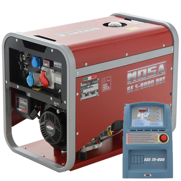 MOSA GE S-8000 BBT AVR EAS - Groupe électrogène à essence avec AVR 6.4 kW - Continu 5.6 kW Triphasé + ATS - Moteur B&S XR2100