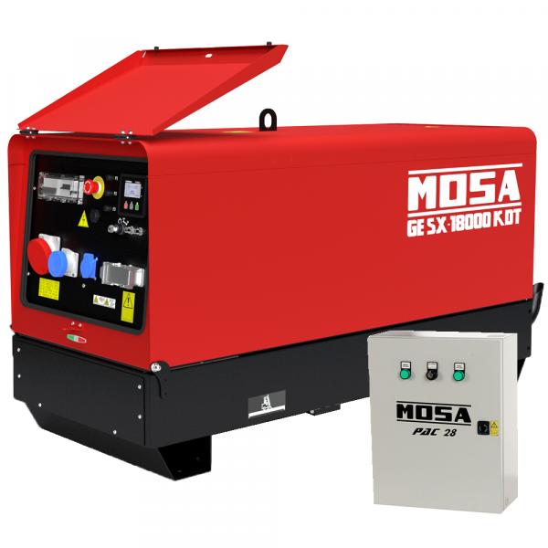 Groupe électrogène insonorisé 13,2 kW triphasé diesel MOSA GE SX 18000 KDT - Kohler-Lombardini KDW1003 - Boîtier ATS inclus
