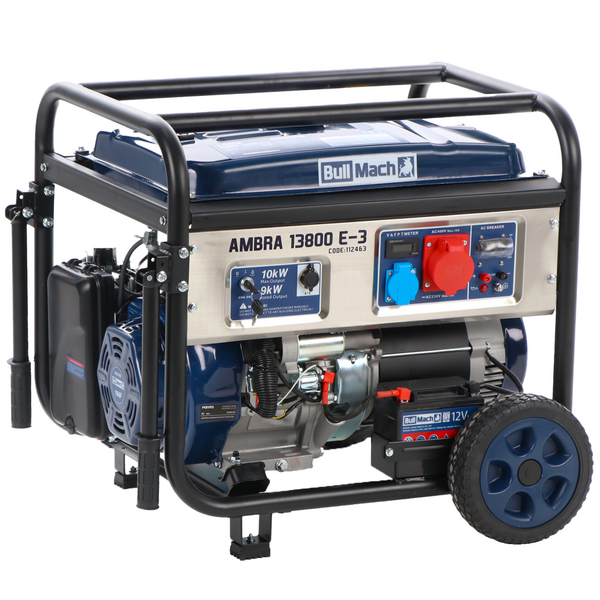 BullMach AMBRA 13800 E-3 - Groupe électrogène sur chariot à essence avec AVR 10 kW - Continu 9 kW Triphasée