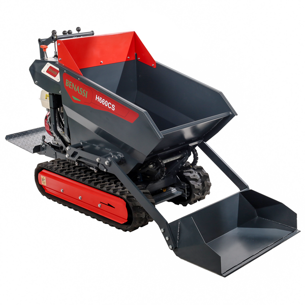 Benassi H660CS - Brouette à moteur sur chenilles - Caisson dumper hydraulique avec pelle - Capacité charge 600Kg