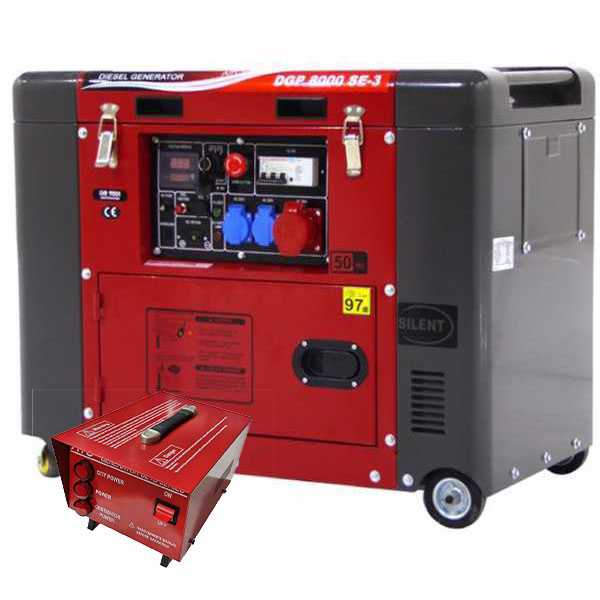 Groupe électrogène 5,5  kW triphasé diesel GeoTech Pro DGP8000SE-3 insonorisé + ATS