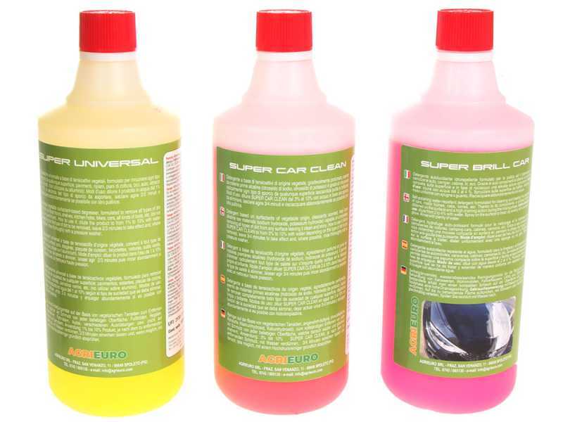 Kit 3 D&eacute;tergents professionnels pour nettoyeur haute pression - sp&eacute;cifique pour le nettoyage Auto et v&eacute;hicules - 3 flacons d'1 litre