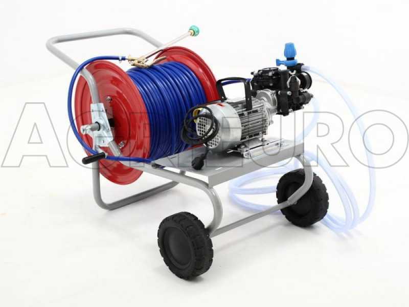 Groupe motopompe de pulv&eacute;risation sur chariot &ndash; pompe Comet MC 25 moteur &eacute;lectrique