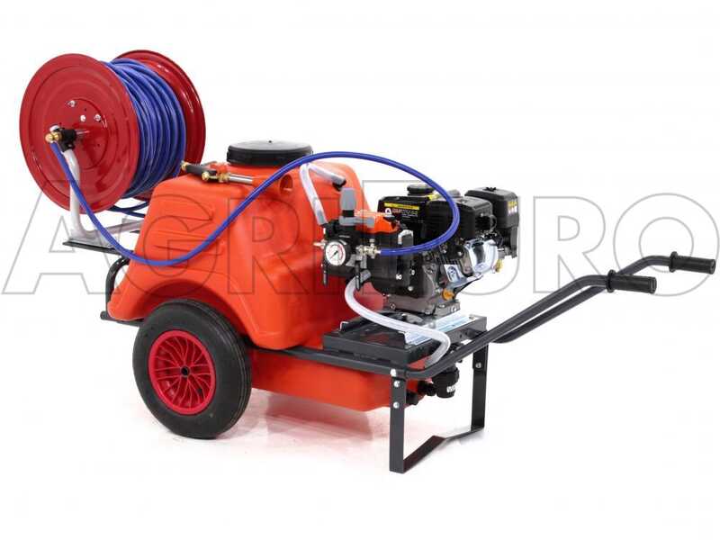 Groupe motopompe de pulv&eacute;risation Comet MP 30 Loncin G200F sur chariot Dal Degan avec r&eacute;servoir 150 l
