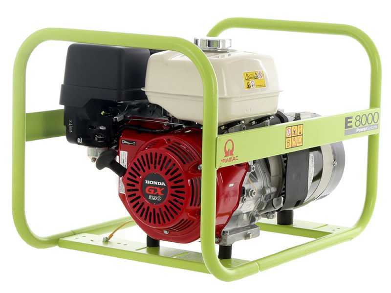 Groupe &eacute;lectrog&egrave;ne 5,4 kW monophas&eacute; &agrave; essence Pramac E 8000 avec moteur Honda GX 390