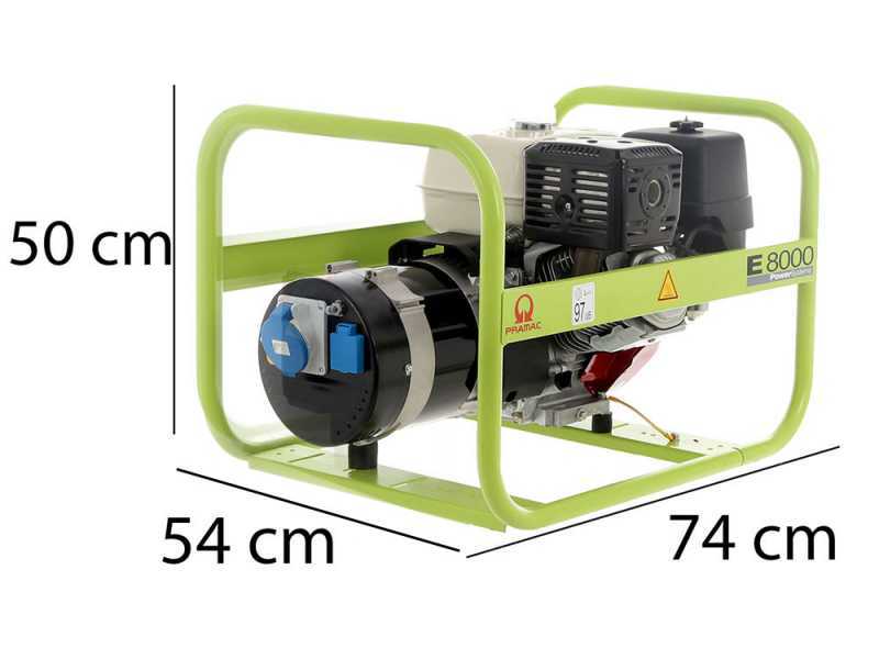 Groupe &eacute;lectrog&egrave;ne 5,4 kW monophas&eacute; &agrave; essence Pramac E 8000 avec moteur Honda GX 390