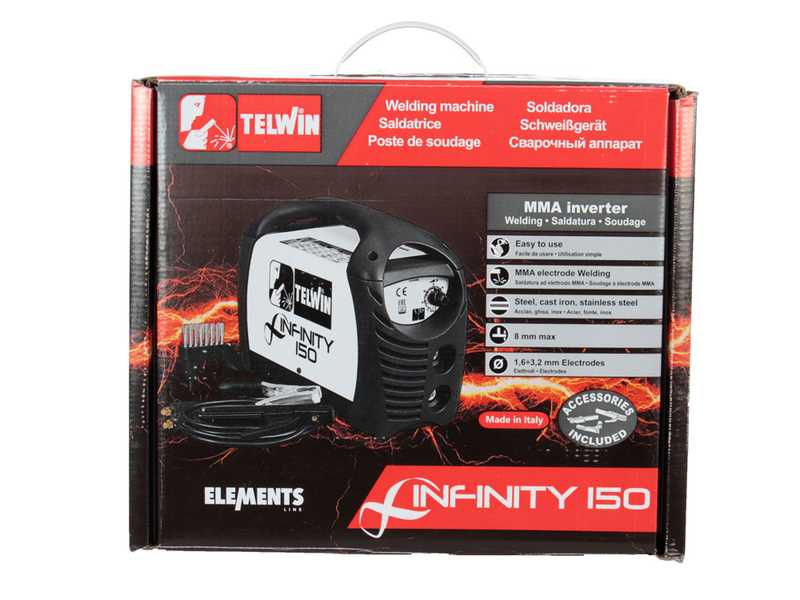 Poste &agrave; souder inverter &agrave; &eacute;lectrode en courant continu Telwin Infinity 150 - 130 A - avec Kit