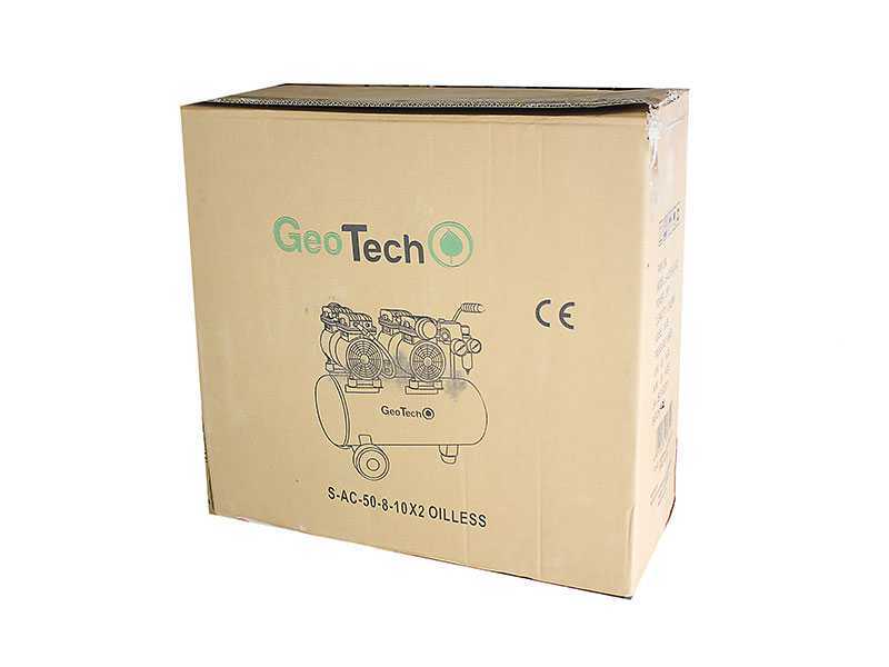 GeoTech S-AC50-8-10x2 - Compresseur d'air &eacute;lectrique silencieux &agrave; double culasse 50 L oilless - 2 CV