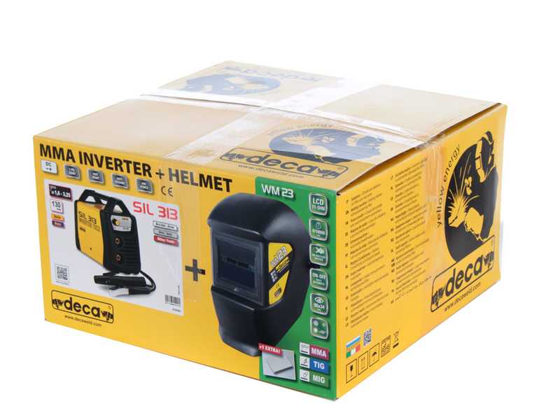 Poste &agrave; souder inverter MMA Deca SIL 313 - 130 A - 230V - accessoires + masque WM23