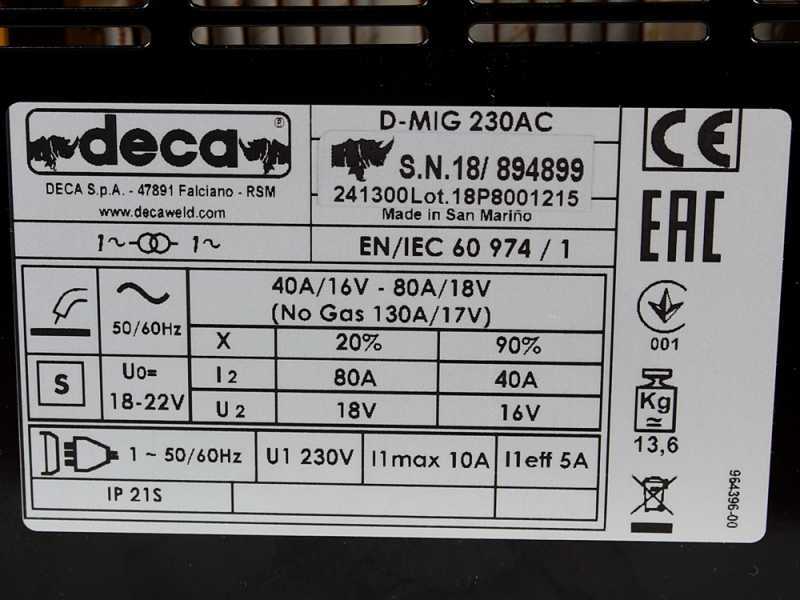 Poste &agrave; souder &agrave; fil continu Deca D-MIG 230 AC SANS GAZ - 130 A - 230V - fil fourr&eacute;