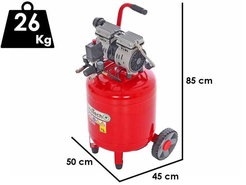GeoTech S-AC50V-8-10 - Compresseur d'air &eacute;lectrique oilless - Moteur 1 CV - 50 L Vertical Silencieux
