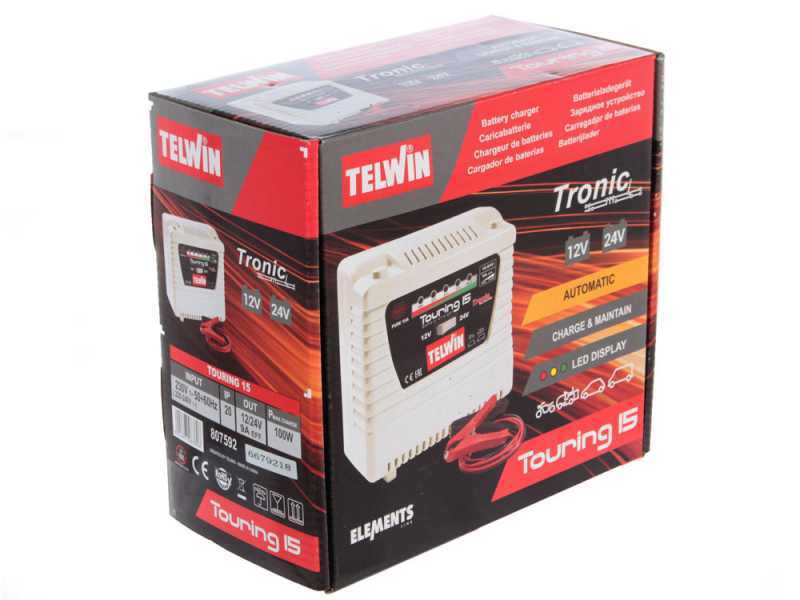 Chargeur de batterie Telwin Touring 15 - batteries de 12 et 24 V - signalisation LED de la charge
