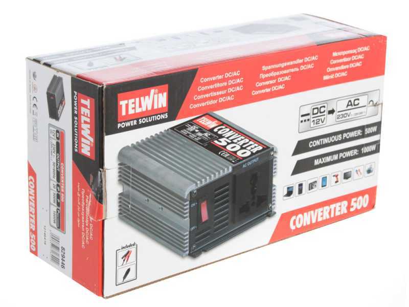 Telwin Converter 500 - Convertisseur de courant &agrave; onduleur de 12V CC &agrave; 230V CA - puissance 500W