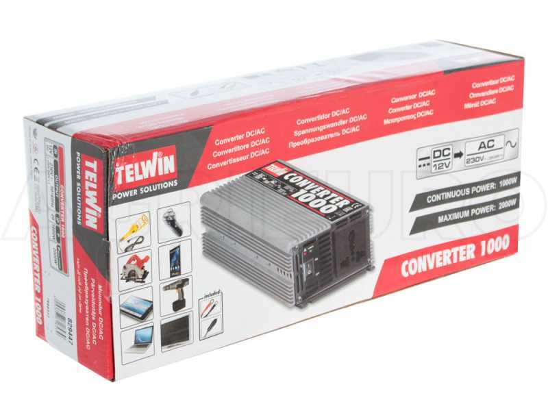Telwin Converter 1000 - Convertisseur de courant &agrave; onduleur de 12V CC &agrave; 230V CA - puissance 1000W
