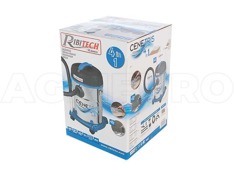 Aspirateur eau et poussi&egrave;re RIBIMEX mod&egrave;le Cenetris 4 en 1. Cuve de 25l, 1200W