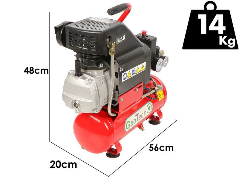 GeoTech AC9-8-20 - Compresseur d'air &eacute;lectrique compact portatif - Moteur 2 CV - 9 L air comprim&eacute;