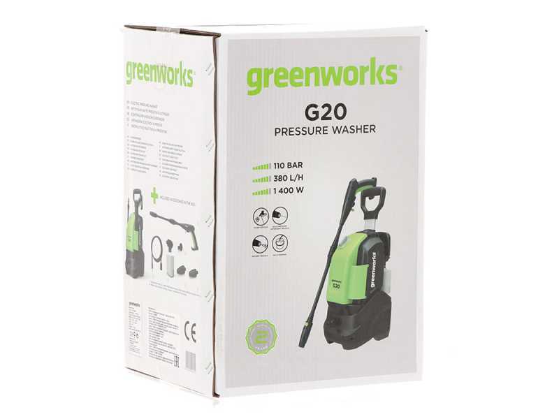 Nettoyeur haute pression compact Greenworks G20 - L&eacute;ger et compact - 120 bars max - portatif