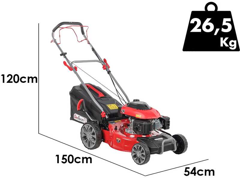 GeoTech Pro S46-140BG - Tondeuse &agrave; gazon thermique autotract&eacute;e - 2en1: ramassage + &eacute;jection arri&egrave;re