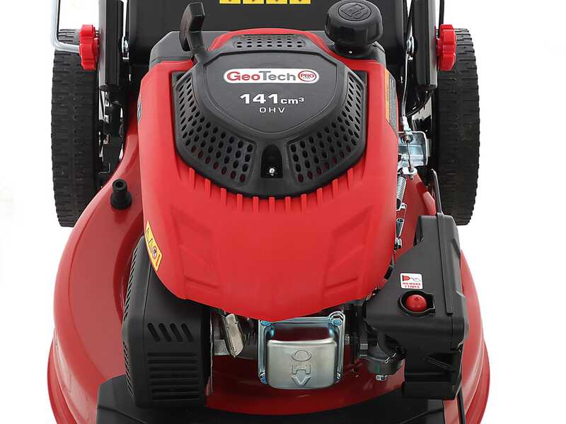 Tondeuse &agrave; gazon thermique GeoTech Pro S46-140BG - autotract&eacute;e 2en1: ramassage + &eacute;jection arri&egrave;re