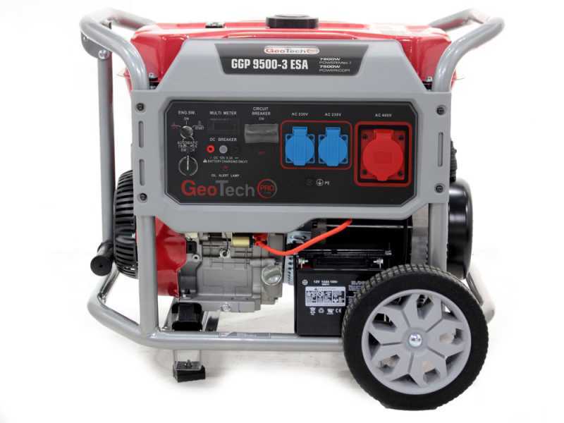 GeoTech Pro GGP 9500-3 ESA - Groupe &eacute;lectrog&egrave;ne sur chariot avec AVR d&eacute;m. &eacute;lectrique 7.8 kW - Continue 7.5 kW