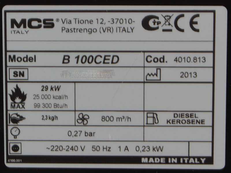 Master mod. B 100 CED - G&eacute;n&eacute;rateur d'air chaud direct &agrave; gasoil diesel