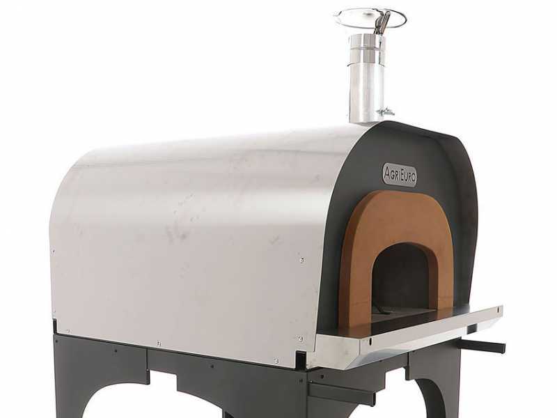 AgriEuro Cibus Inox 1000 - Four &agrave; bois pour pizza d'ext&eacute;rieur avec chambre de cuisson &Oslash; 100 - Capacit&eacute; de cuisson : 6 pizzas