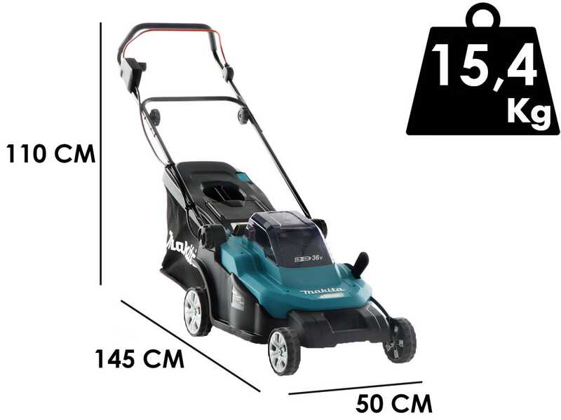 Makita DLM432PT2 - Tondeuse &agrave; gazon &eacute;lectrique 2 X 5 Ah au lithium - Bac de ramassage, 43 cm
