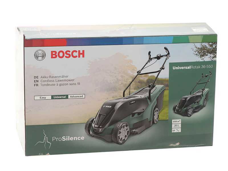 Tondeuse &eacute;lectrique &agrave; batterie 4 Ah au lithium BOSCH UniversalRotak 36-550 - bac de ramassage