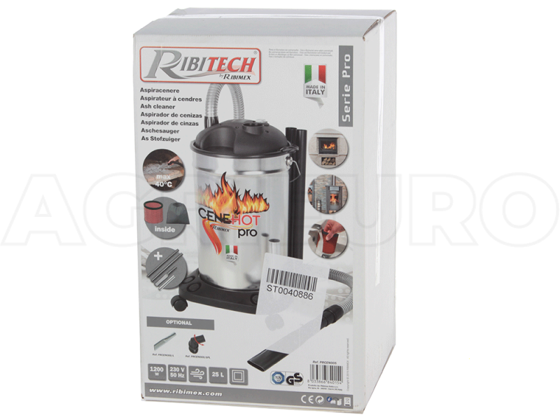 Aspirateur &agrave; cendre souffleur RIBIMEX Cenehot - Filtre m&eacute;tallique pour cendres chaudes