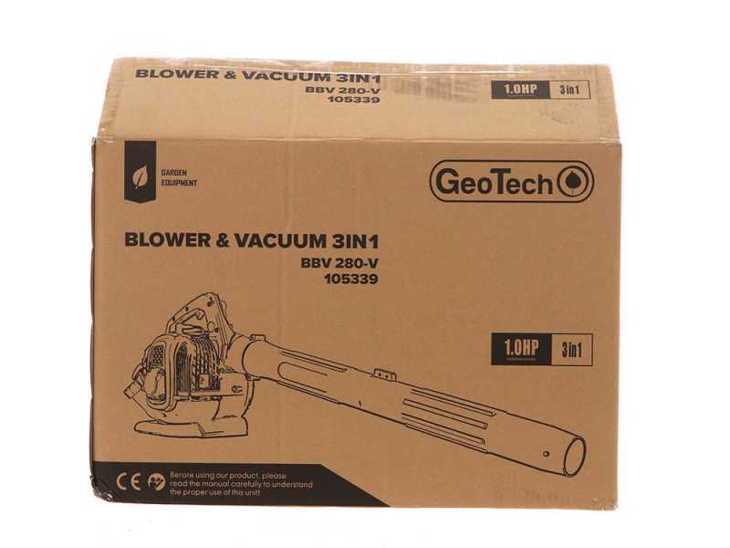 GeoTech Pro BBV280V - Souffleur aspirateur &agrave; feuilles thermique avec moteur 2 temps