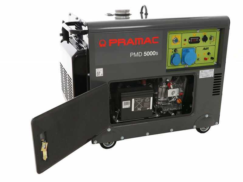 Pramac PMD5000s - Groupe &eacute;lectrog&egrave;ne 5 kW monophas&eacute; diesel insonoris&eacute; - Avec roues