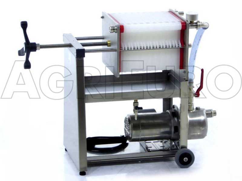 Enotecnica Pillan AF20 - Filtre &agrave; 20 cartons et &agrave; plaques 20x20 - pompe oneologique-ch&acirc;ssis/pompe en acier INOX