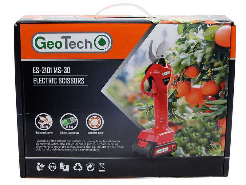 S&eacute;cateur &eacute;lectrique de coupe Geotech - MS 30 - 2 batteries 2 Ah et 18 V