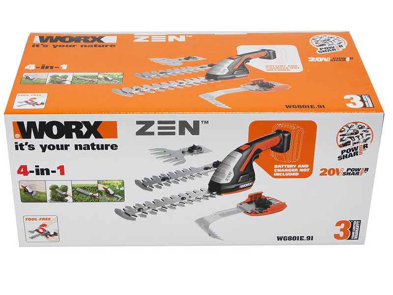 Cisaille &agrave; gazon 4 en 1 Worx WG801E.9 - SANS BATTERIE NI CHARGEUR