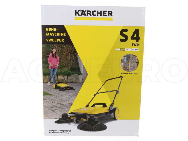 K&auml;rcher S 4 Twin - Balayeuse manuelle avec bac de ramassage - compartiment de r&eacute;colte de 20 litres
