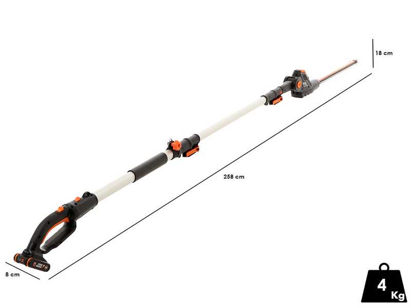Taille-haie &eacute;lectrique &agrave; batterie Worx WG252E sur perche de rallonge - Batterie 20V - lame 45 cm en acier