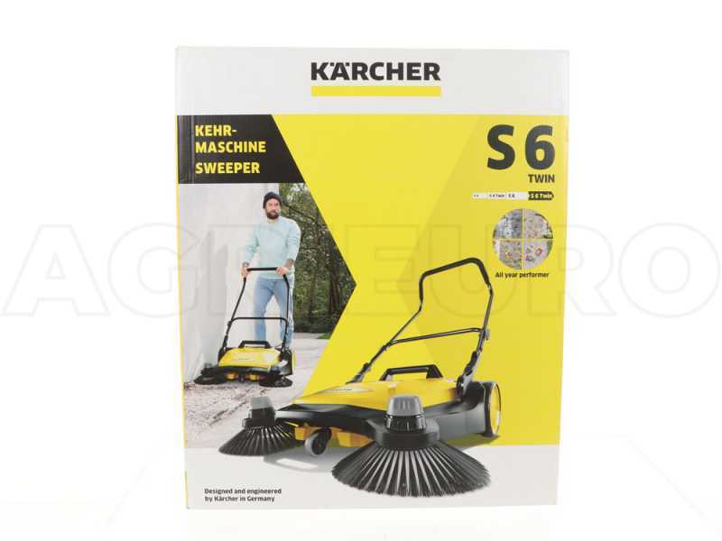 K&auml;rcher S 6 Twin - Balayeuse manuelle &agrave; pouss&eacute;e avec bac de ramassage r&eacute;gulateur de hauteur - compartiment de r&eacute;colte 38 Lt