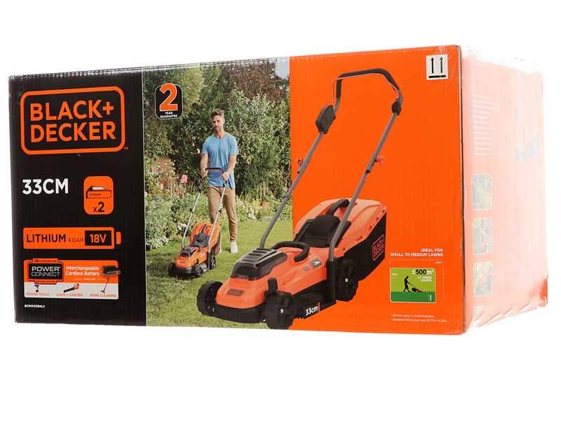 Tondeuse &agrave; gazon &eacute;lectrique &agrave; batterie Black &amp; Decker BCMW33184L2-QW - 36V 4Ah + une batterie 18V 2Ah offerte