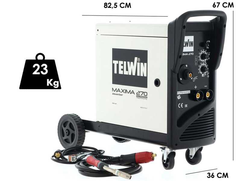 Poste &agrave; souder inverter &agrave; fil Telwin Maxima 270 Synergic - pour MIG-MAG/FLUX/BRAZING/MMA/TIG DC- LIFT - GAZ/NO GAZ