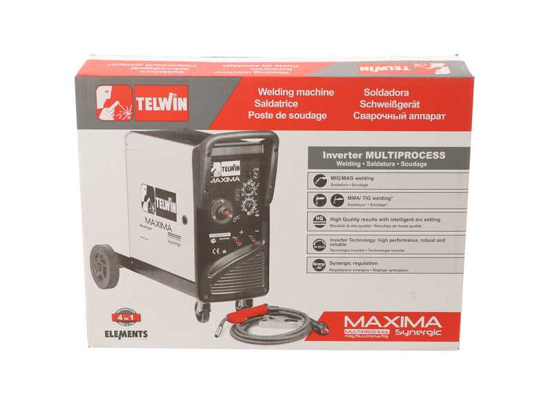 Poste &agrave; souder inverter &agrave; fil Telwin Maxima 270 Synergic - pour MIG-MAG/FLUX/BRAZING/MMA/TIG DC- LIFT - GAZ/NO GAZ