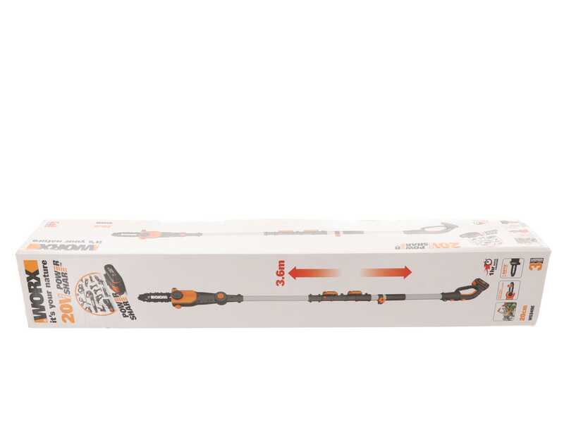 Perche &eacute;lagueuse &agrave; batterie - Perche t&eacute;lescopique Worx WG349E.9 - 20V - prolongeable jusqu'&agrave; 1.8-2.3 m  - PERCHE &Eacute;LAGUEUSE SEULE - SANS BATTERIE  ni CHARGEUR