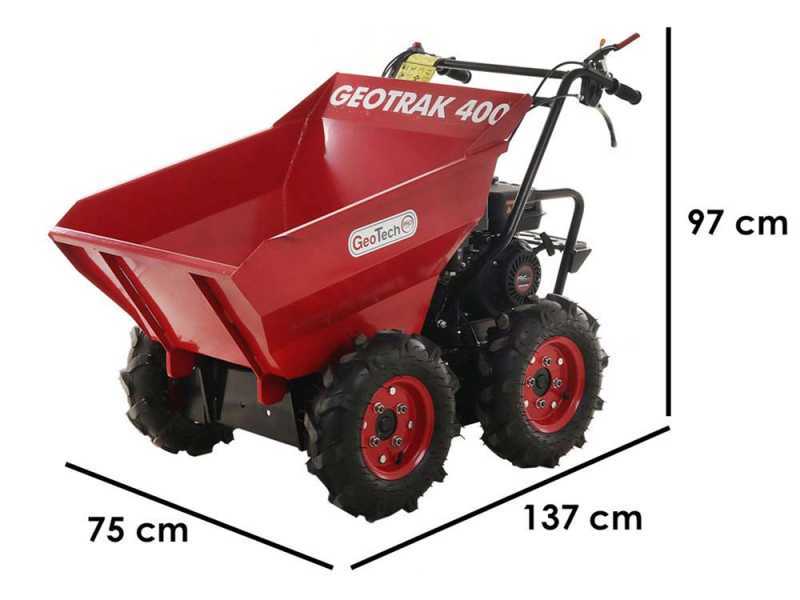 Brouette &agrave; moteur GeoTech Pro GEOTRAK 400 - benne dumper 400 kg  -  4 roues motrices